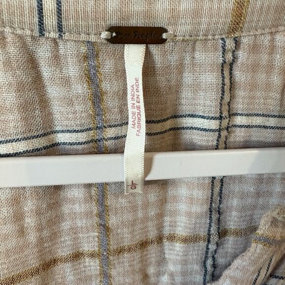 Free People Women’s Plaid Shirt Button Up Break My Stripe Long Sleeve Size Large - Picture 8 of 14